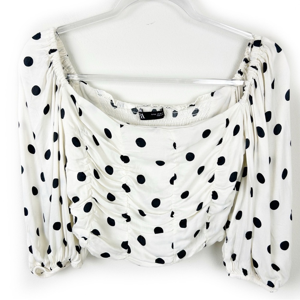 Zara White Polka Dot Crop Top with Black Dots